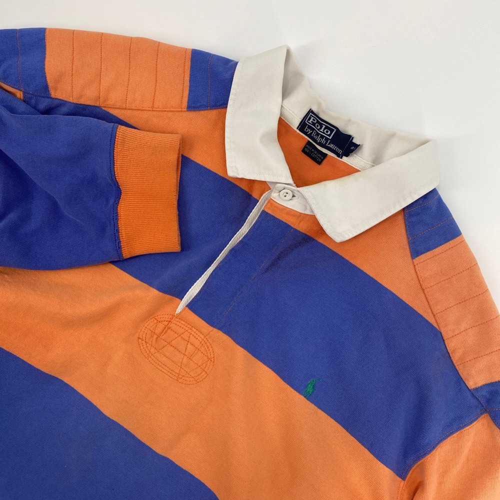 Polo Ralph Lauren Rugby Shirt Mens 4XL Big Blue Orange Striped Quilted Pads Y2K